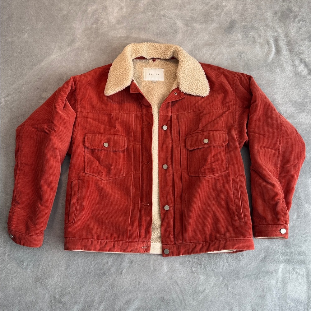 Olive Clothing Corduroy Sherpa Lined Jacket Coat Orange Size S/M - Picture 3 of 15